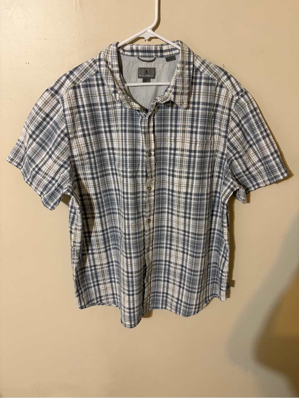 Royal Robbins Men’s Short-Sleeve Plaid Button-Down Shirt - Blue & White